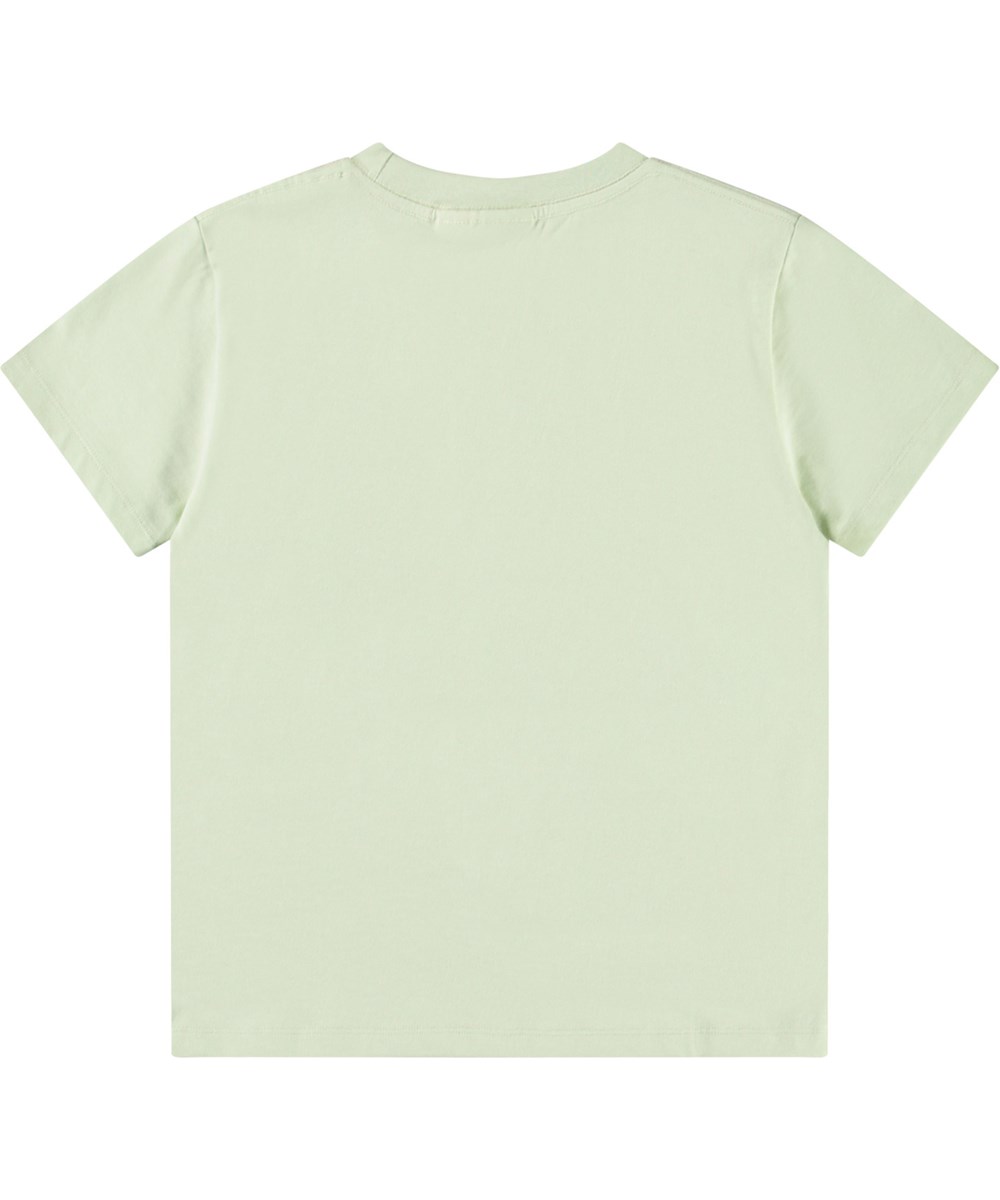 Rame - Bright Boards - Hellgrünes T-Shirt mit Aufdruck für Kinder aus weicher Öko-Baumwolle mit geripptem Ausschnitt.