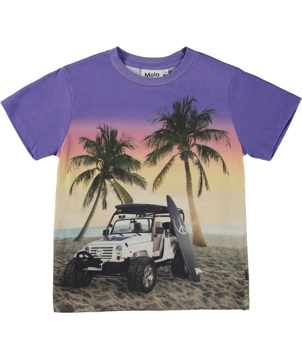 Rame - Evening Beach - Öko-T-Shirt mit Sonnenuntergang und Jeep-Print