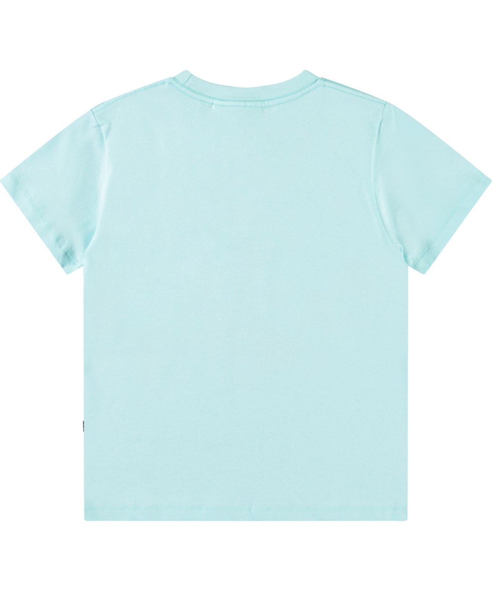 Rame - Goal Time Blue - Hellblaues T-Shirt mit Aufdruck für Kinder aus weicher Öko-Baumwolle mit geripptem Ausschnitt.