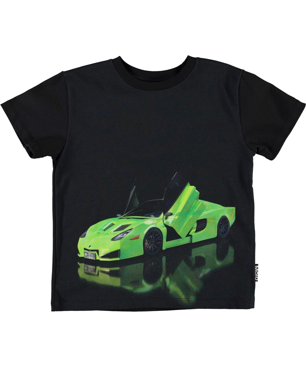 Rame - Green Car - Öko schwarzes T-Shirt mit einem grünen Auto