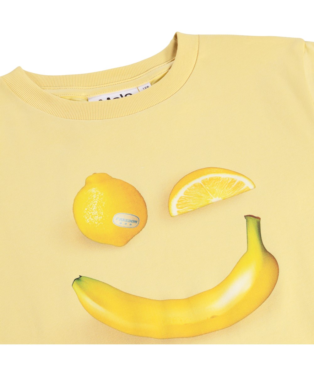 Rame - Happy Fruits - Gelbes T-Shirt aus Bio-Baumwolle mit Aufdruck.