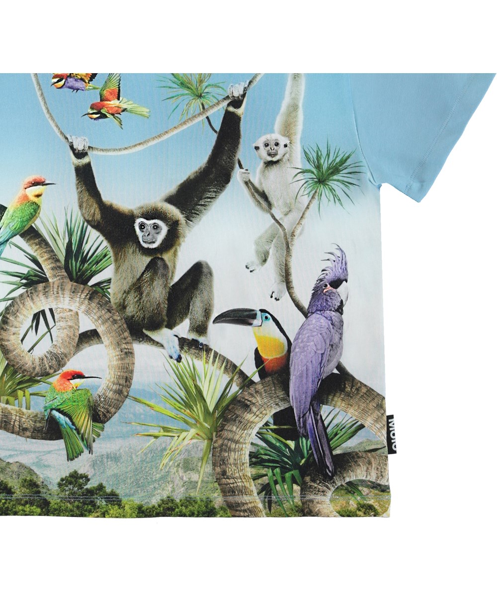Rame - Monkeys - Birds - Hellblaues T-Shirt mit Affen und Vögeln Aufdruck.