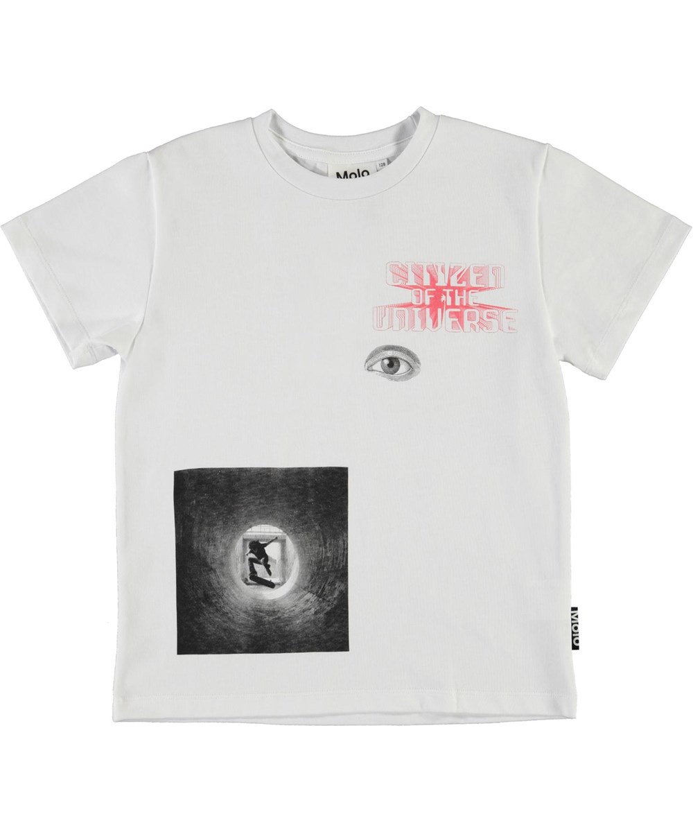 Rame - Universal Skate - Öko weißes T-Shirt mit Skater Print