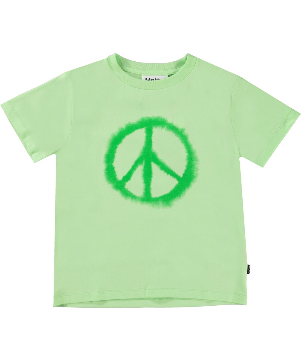 Rame - Water Peace - Grünes T-Shirt aus Öko-Baumwolle mit Peace-Zeichen-Aufdruck