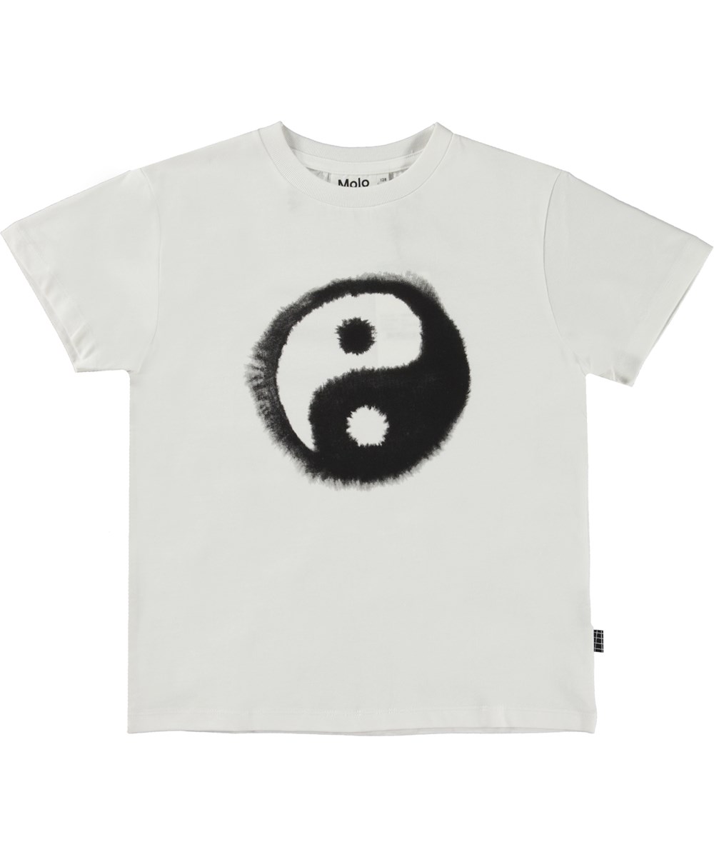 Rame - Water Yin Yang - Weißes T-Shirt aus Öko-Baumwolle mit Yin- und Yang-Aufdruck