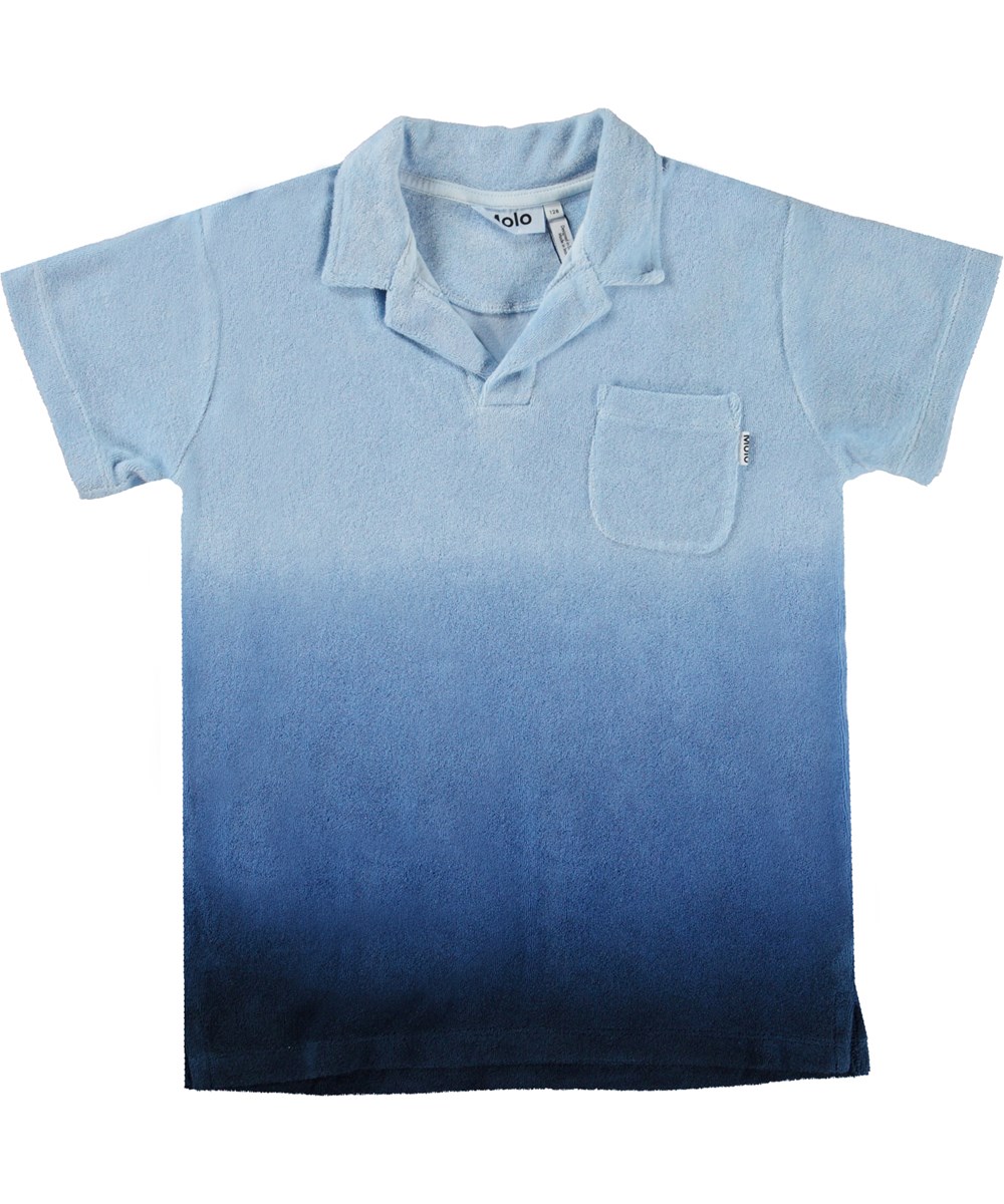 Randel - Reef Blue - Blaues Frottee-Poloshirt aus Öko-Baumwolle mit Dip-Dye-Effekt