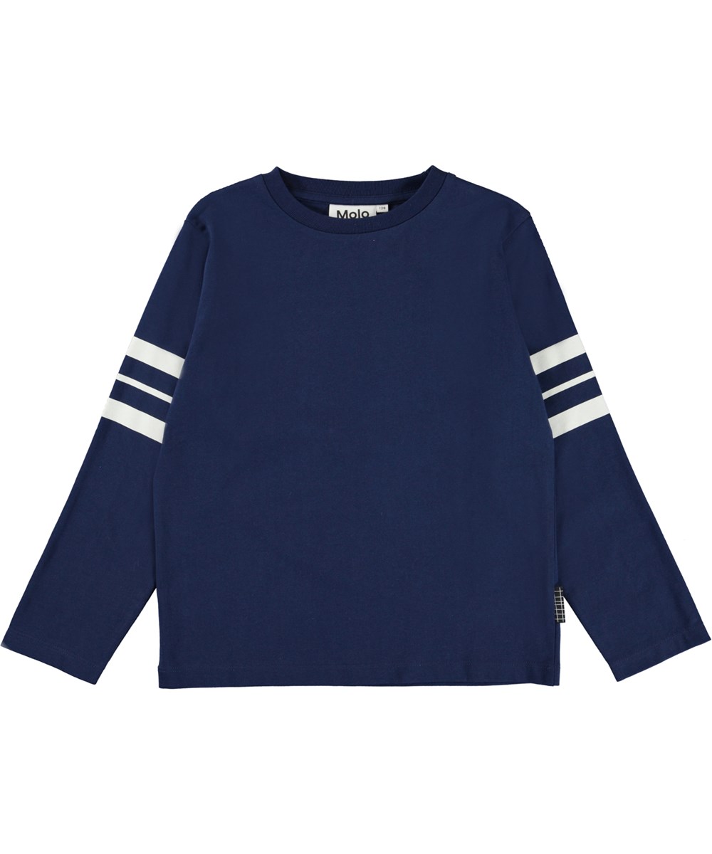 Ras - Sailor - Blaues Öko-Langarmshirt mit Streifen an den Ärmeln