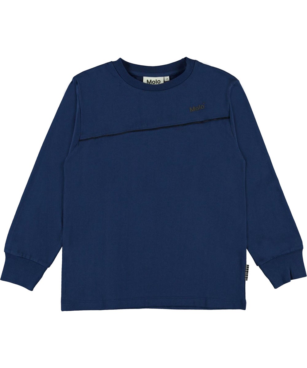 Rasmono - Ink Blue - Blaue Öko-Bluse mit Logo und Streifen