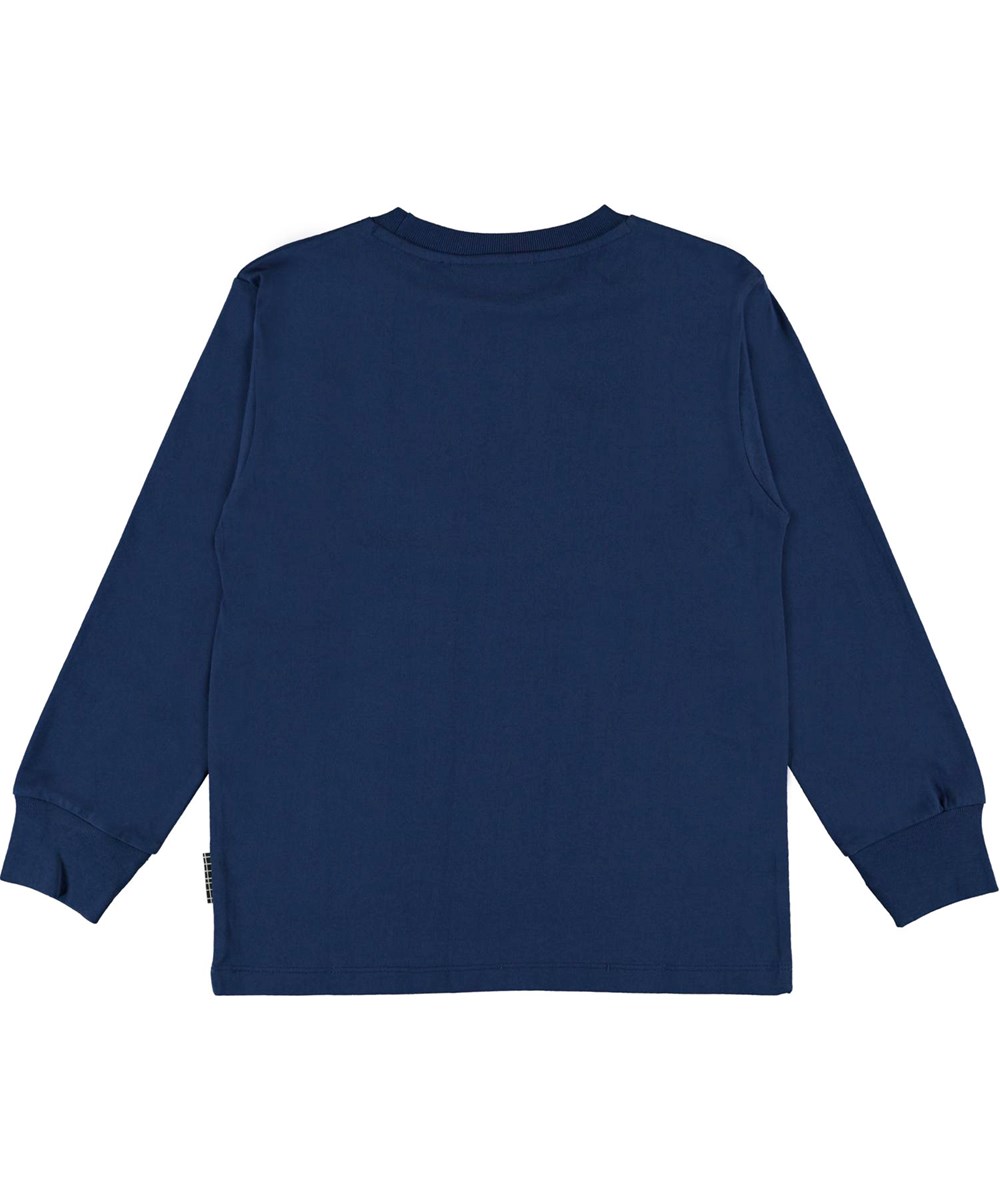 Rasmono - Ink Blue - Blaue Öko-Bluse mit Logo und Streifen