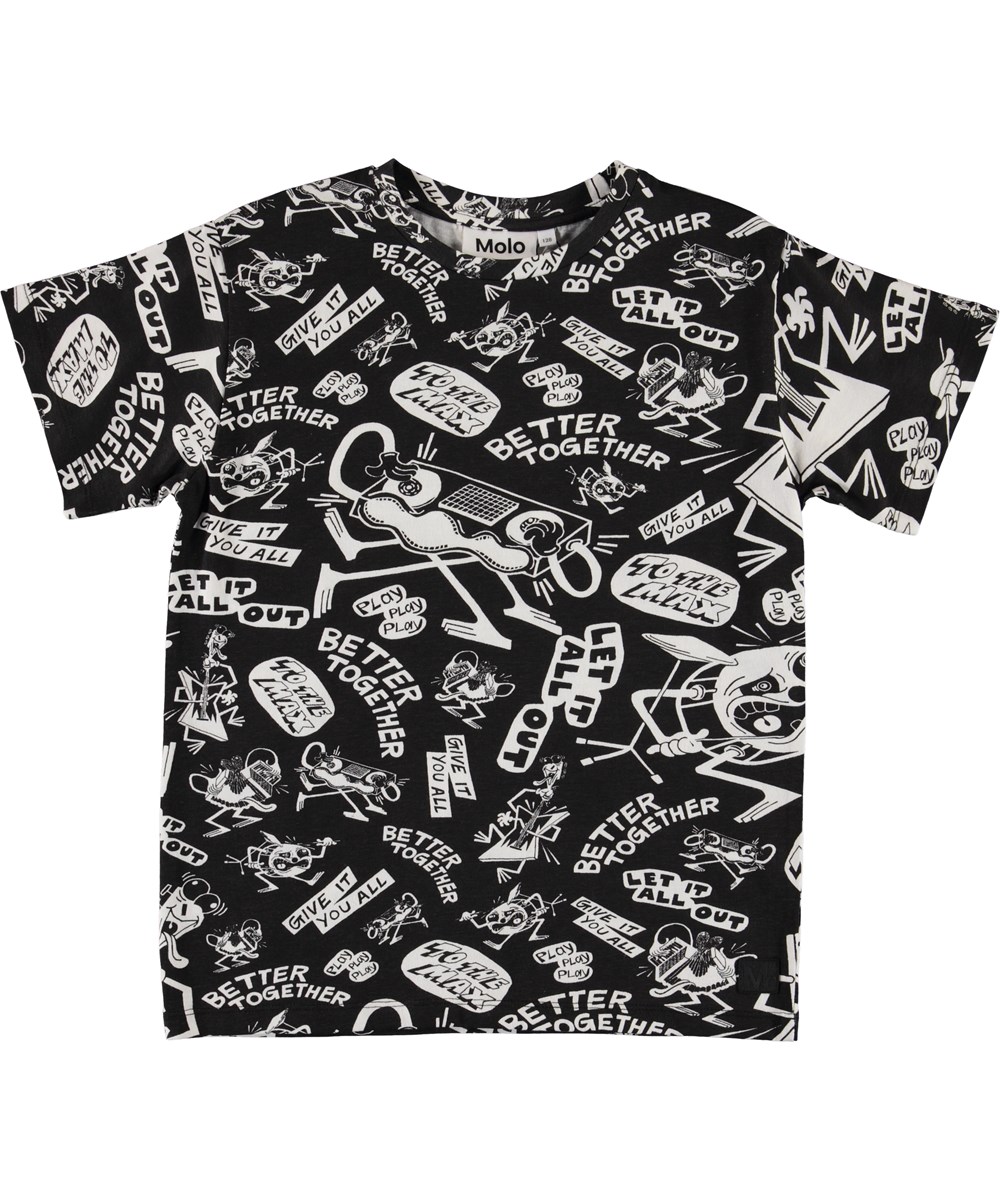 Rasmus - Music Comic Inverted - Schwarzes T-Shirt mit Musik Zeichnungen