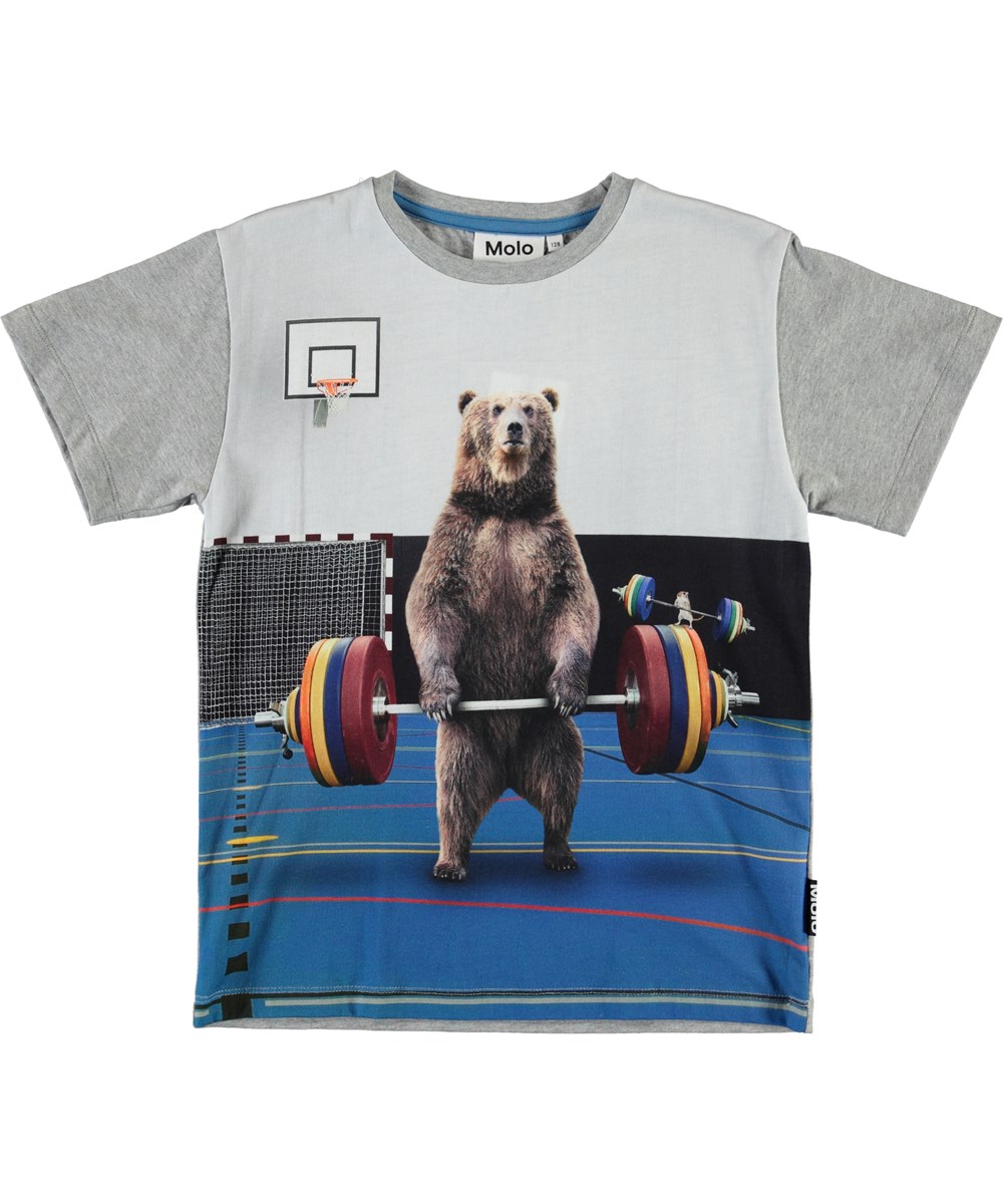 Rasmus - Strong And Stronger - Graues Öko-T-Shirt mit Gewichtheben