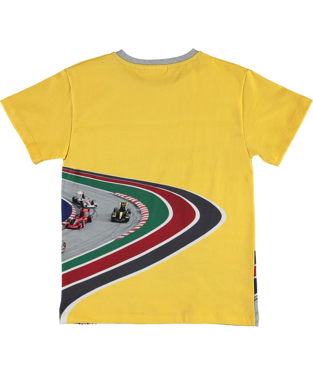 Raveno - Full Speed Curve - Gelbes Öko-T-Shirt mit Autos