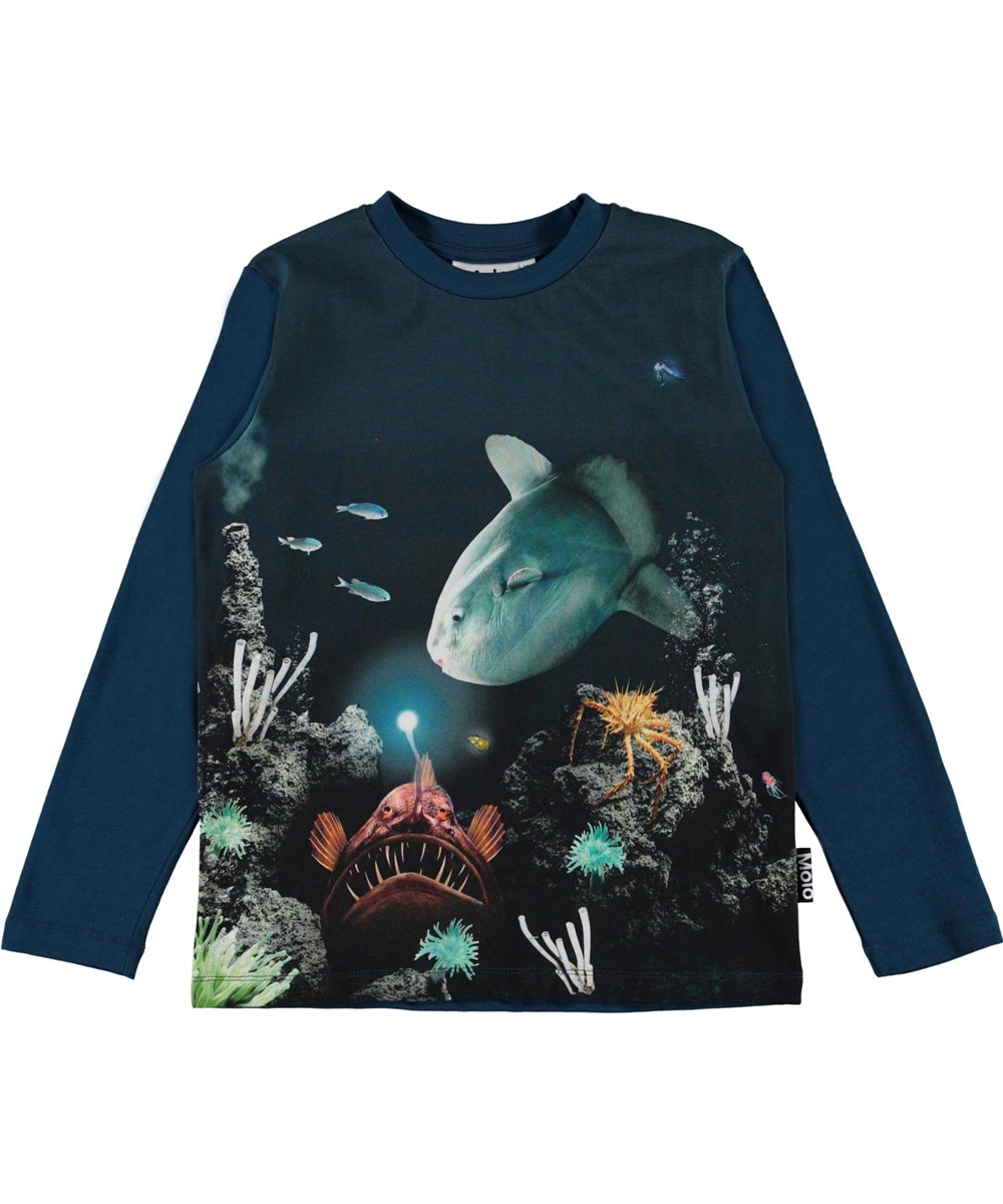 Reif - Fishy Business - Öko blaue Bluse mit Meeresdruck