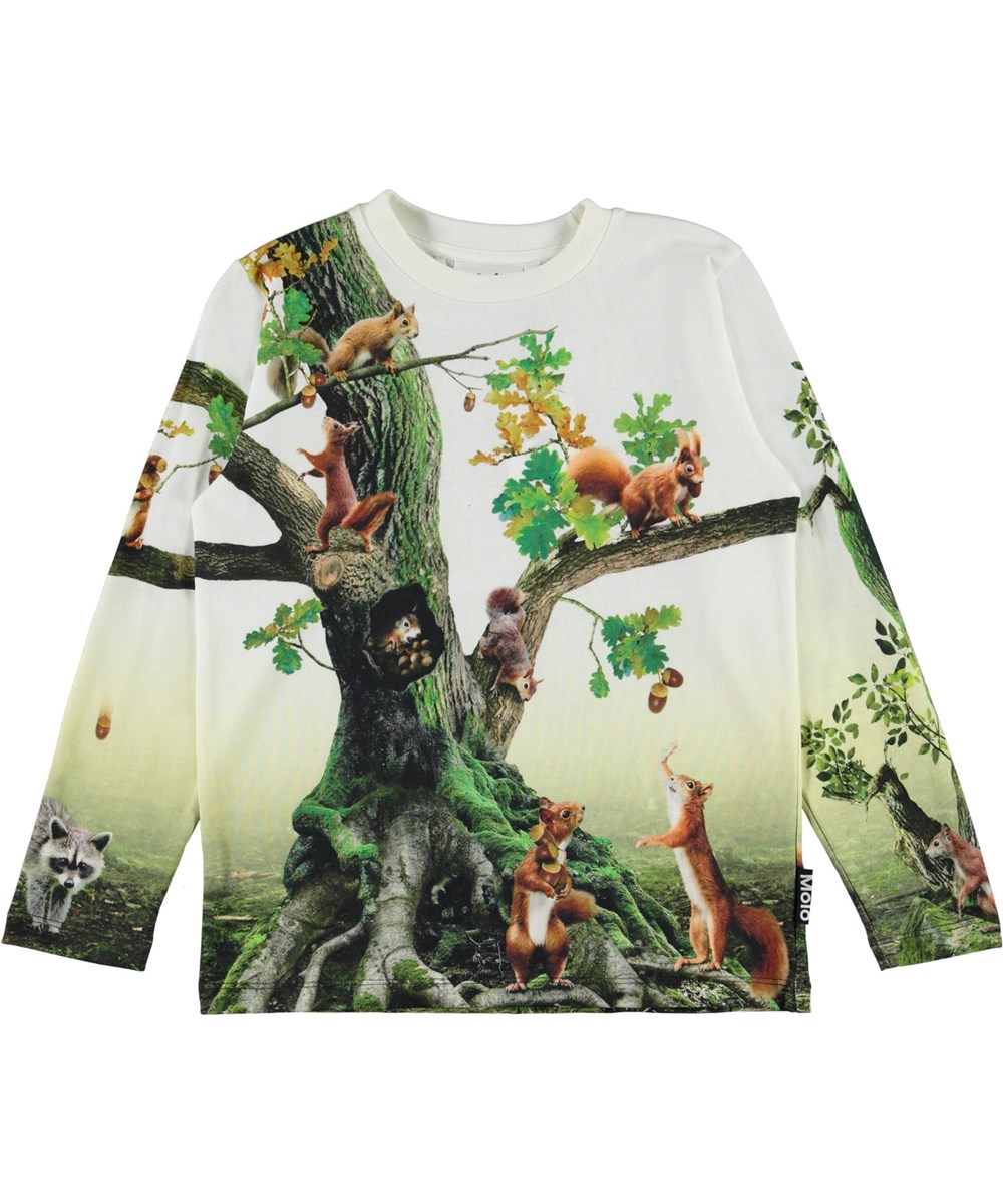 Reif - Go Nuts - Öko weißer Pullover mit Eichhörnchen und Nüssen