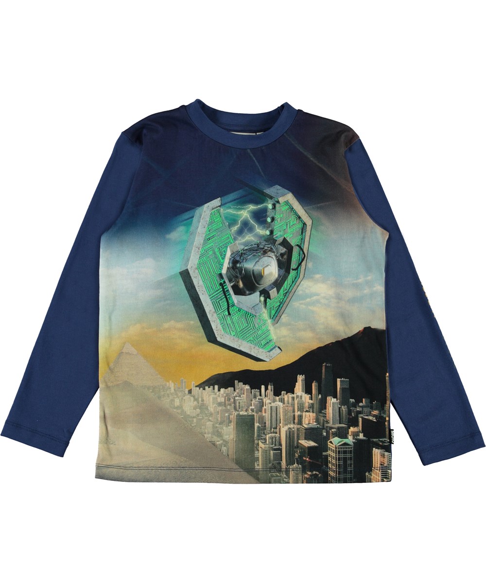 Reif - Present - Blaue Langarmbluse mit Zeitmaschine