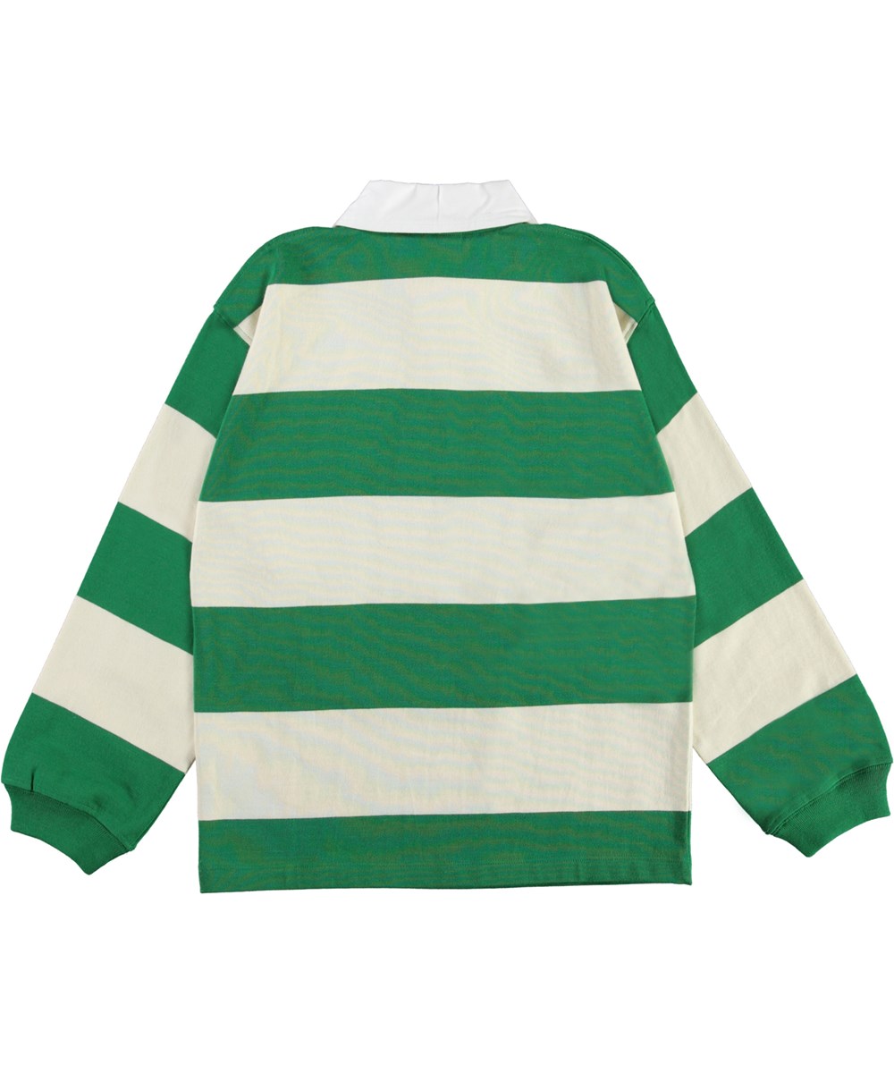 Relz - Jungle Stripe - Grün-weiß gestreiftes Polo-Sweatshirt.