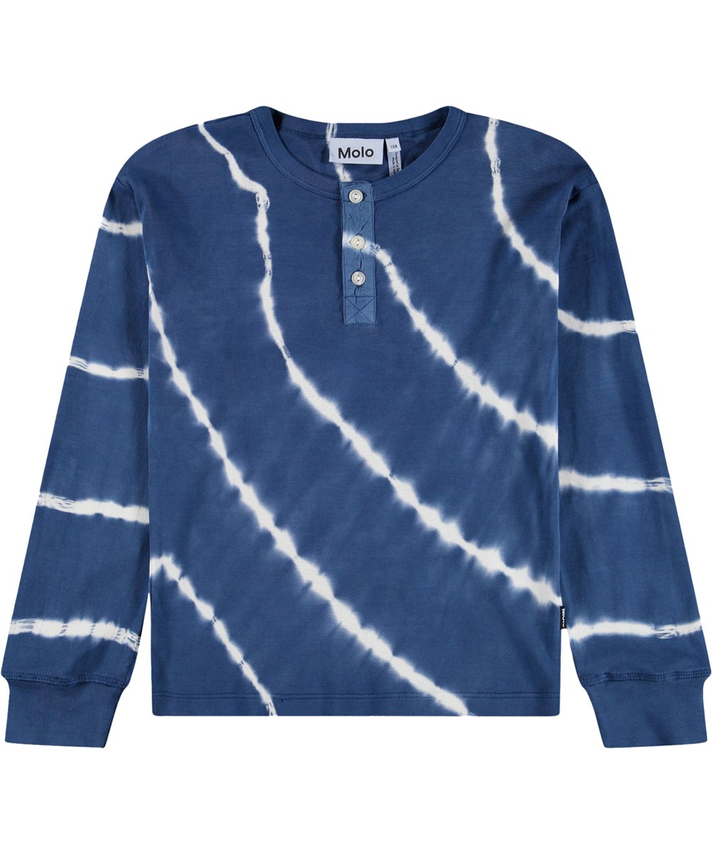 Riff - Swell Blue Dye - Blau-weißes Batik-Oberteil für Kinder aus Öko-Baumwolle