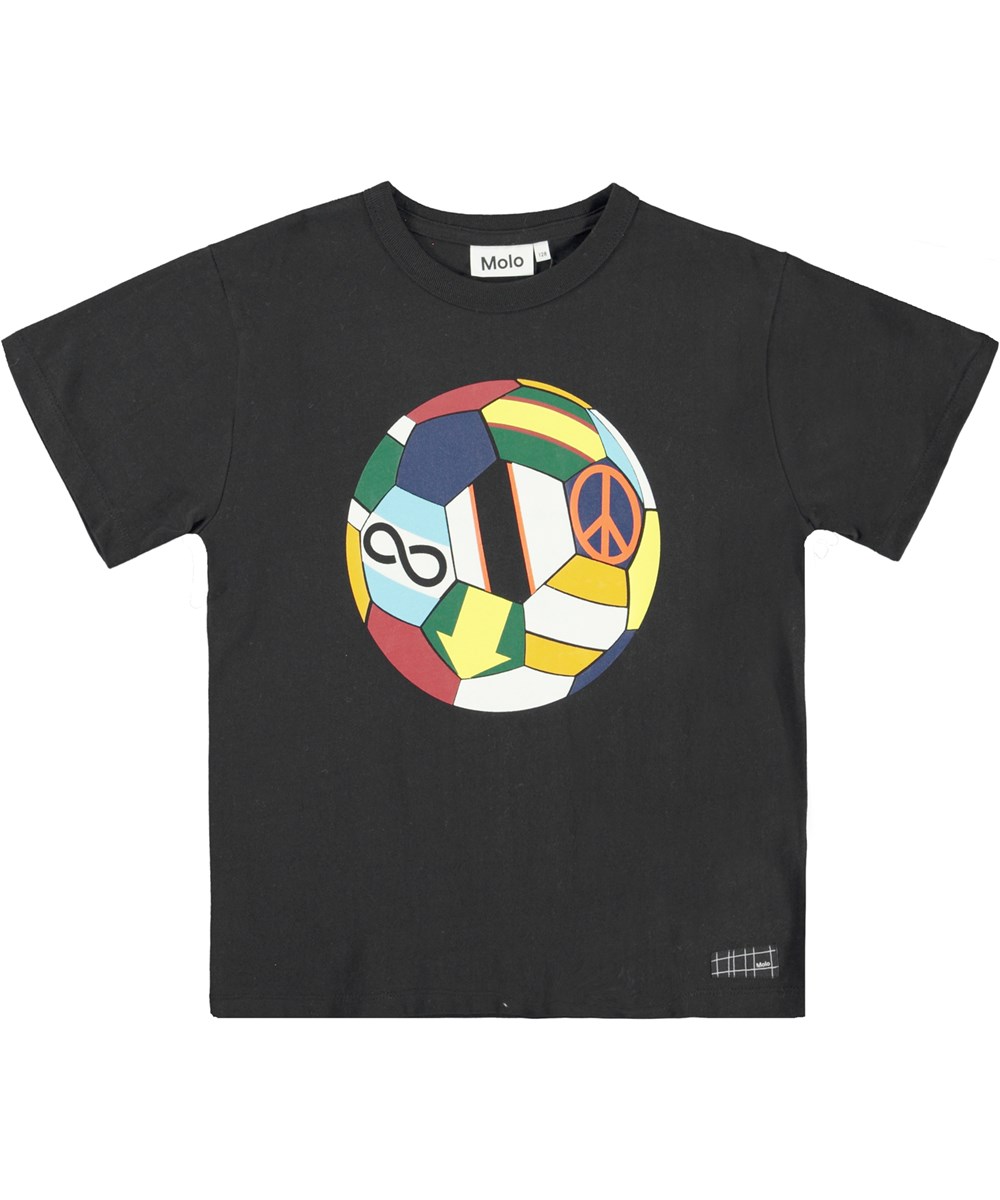 Riley - Black - Schwarzes Öko-T-Shirt mit Fußballaufdruck