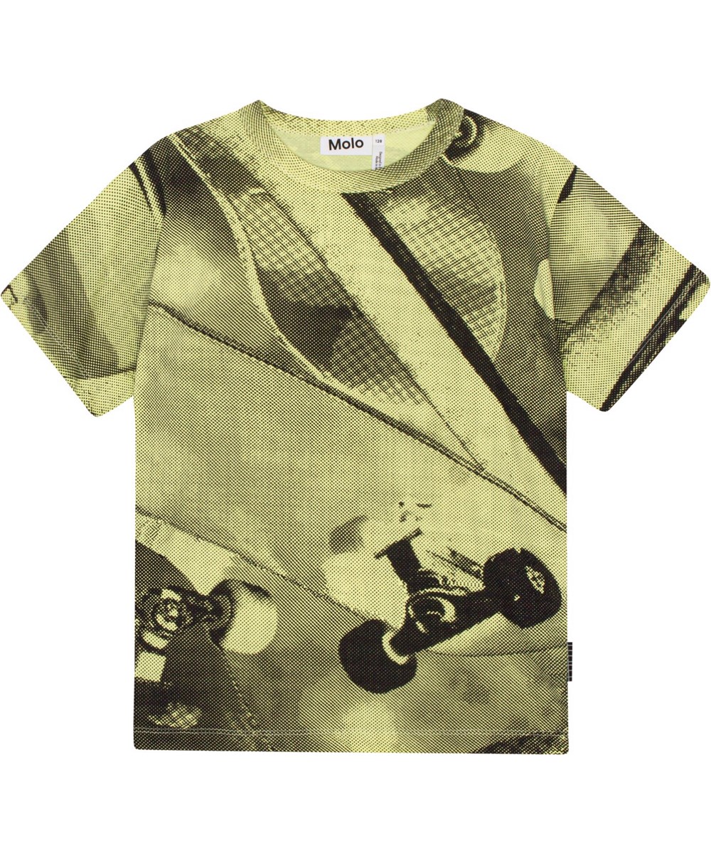Riley - Boards - Gelbes Öko-T-Shirt mit schwarzem Skate-Allover-Print