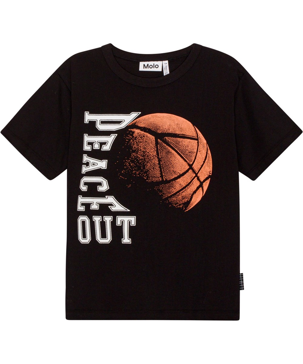 Riley - Ember Basket - Schwarzes Öko-T-Shirt mit platziertem Basketball-Print