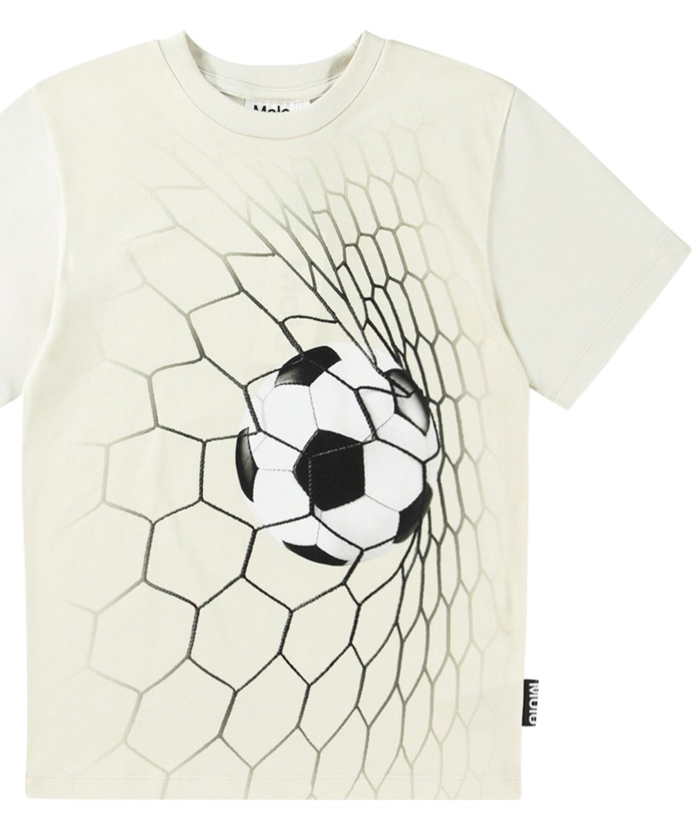 Riley - Goal! - Weißes T-Shirt aus Öko-Baumwolle mit platziertem Fußball-Druck.