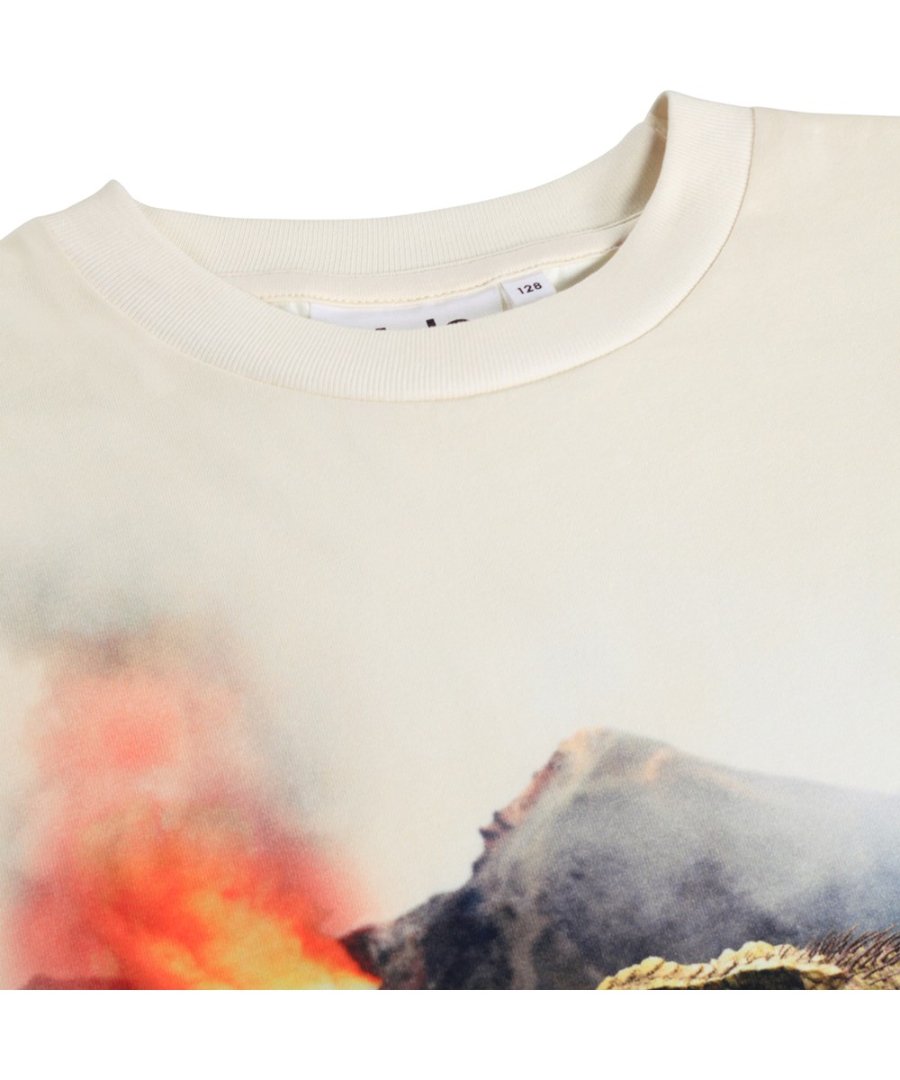 Riley - Hot Spring Dinos - Beiges T-Shirt für Kinder aus Öko-Baumwolle