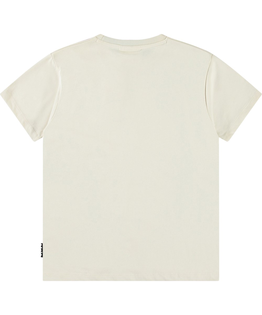 Riley - Jaguar And Snake - Off-weißes T-Shirt mit Druck für Kinder aus weicher Öko-Baumwolle mit kurzen Ärmeln und geripptem Ausschnitt.