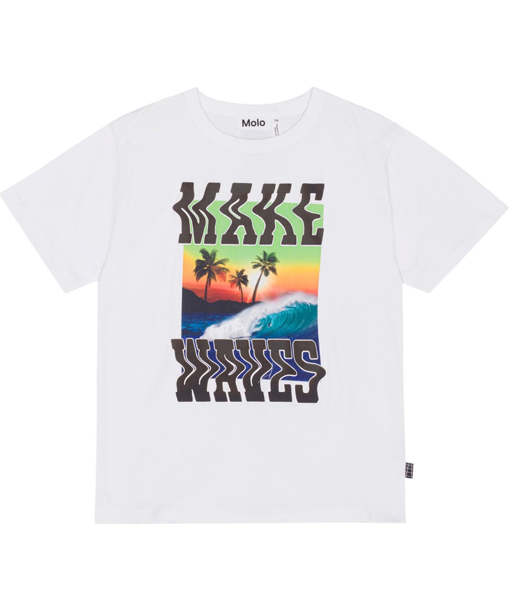 Riley - Make Waves - Weißes Öko-T-Shirt mit Make-Waves-Aufdruck