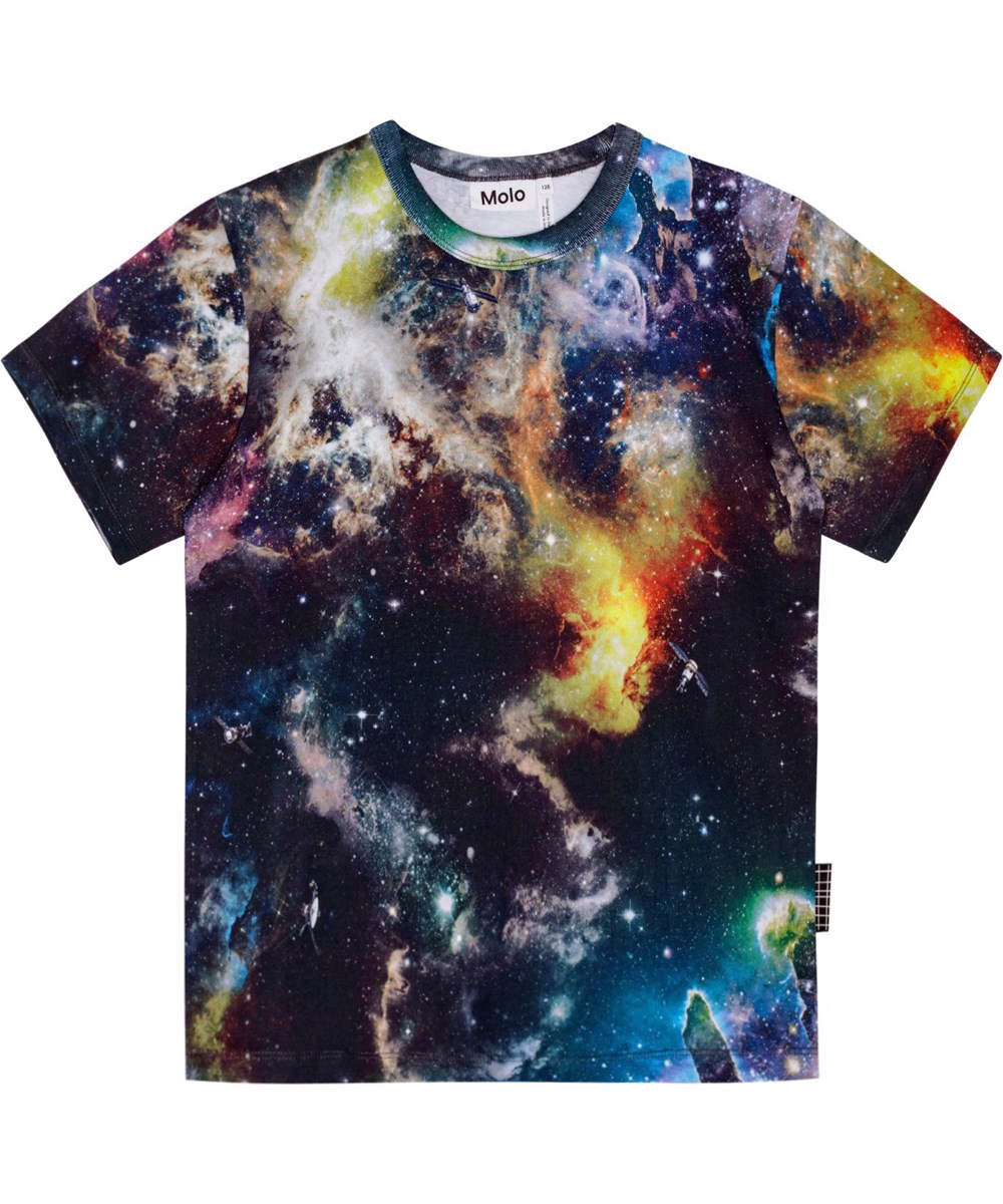 Riley - Out There - Mehrfarbiges T-Shirt aus Öko-Baumwolle mit Weltraum-Muster.