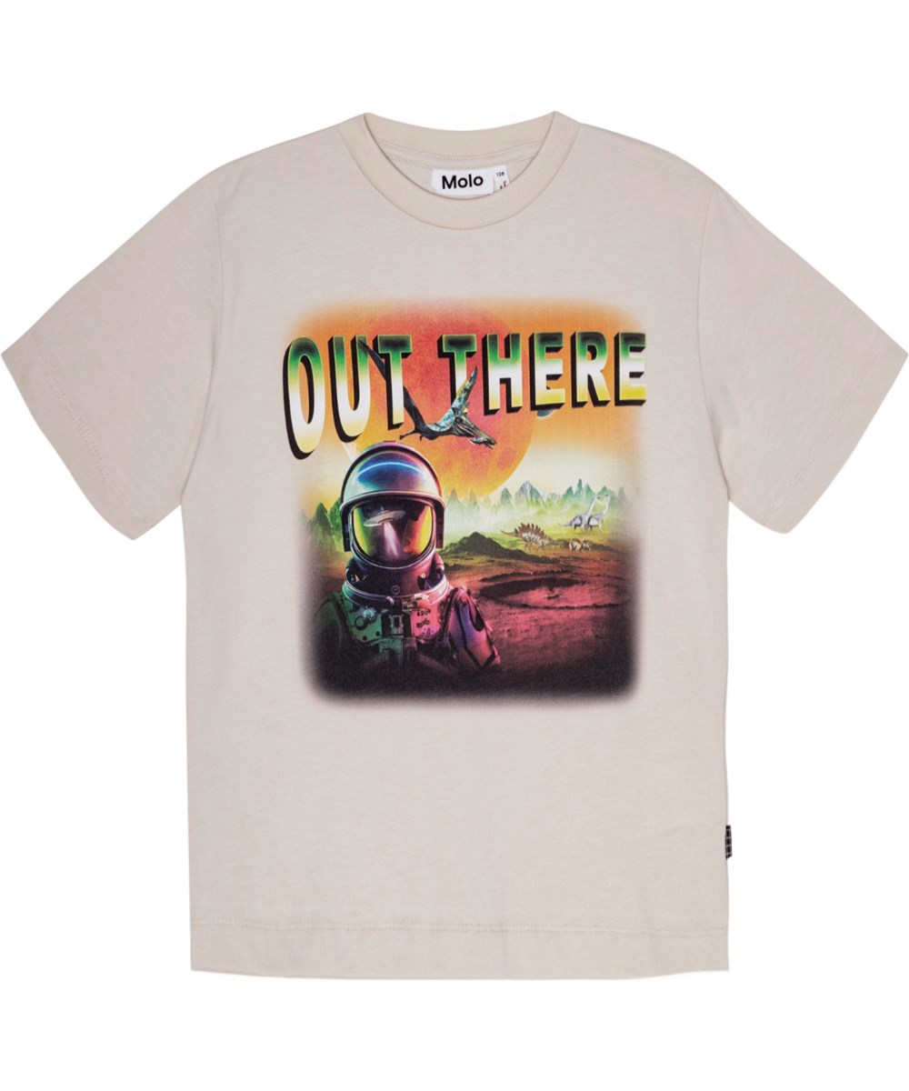 Riley - Out There Light - Beiges T-Shirt aus Öko-Baumwolle mit einem Astronauten-Druck.