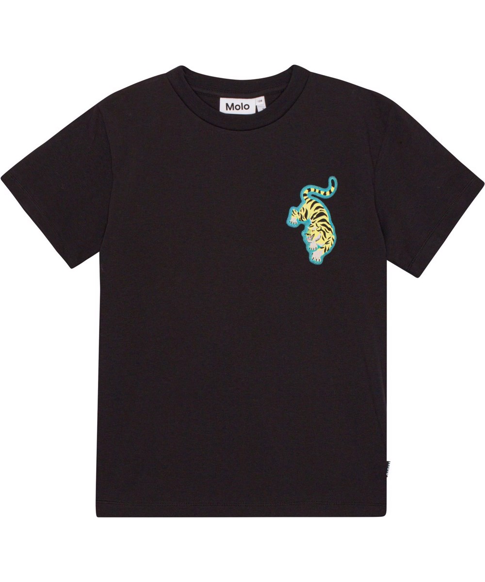 Riley - Pinball Dark - Schwarzes Öko-T-Shirt mit platziertem Flipper-Aufdruck