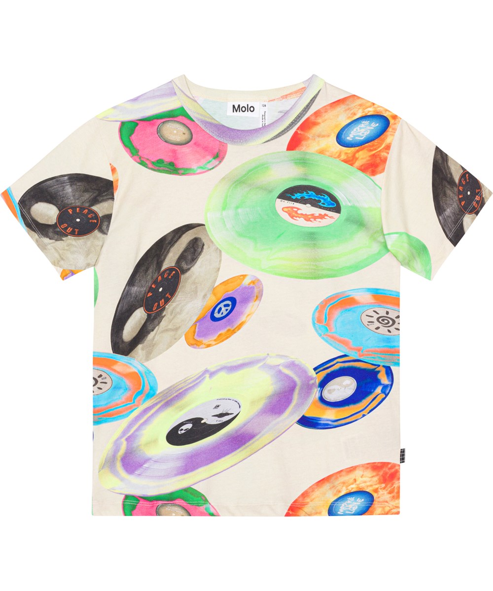 Riley - Records Light - Mehrfarbiges Öko-T-Shirt mit Allover-Schallplattendruck