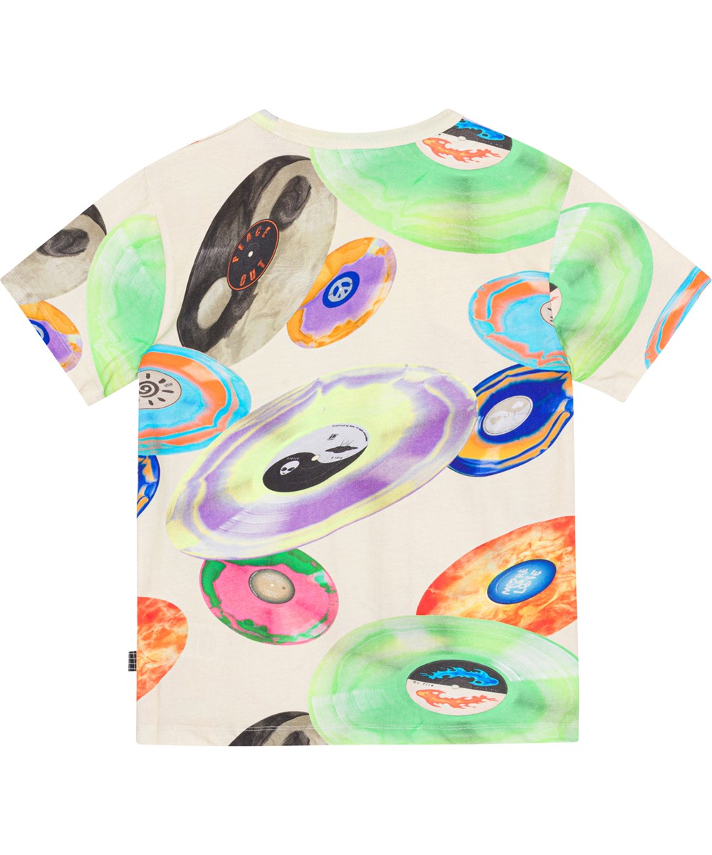 Riley - Records Light - Mehrfarbiges Öko-T-Shirt mit Allover-Schallplattendruck