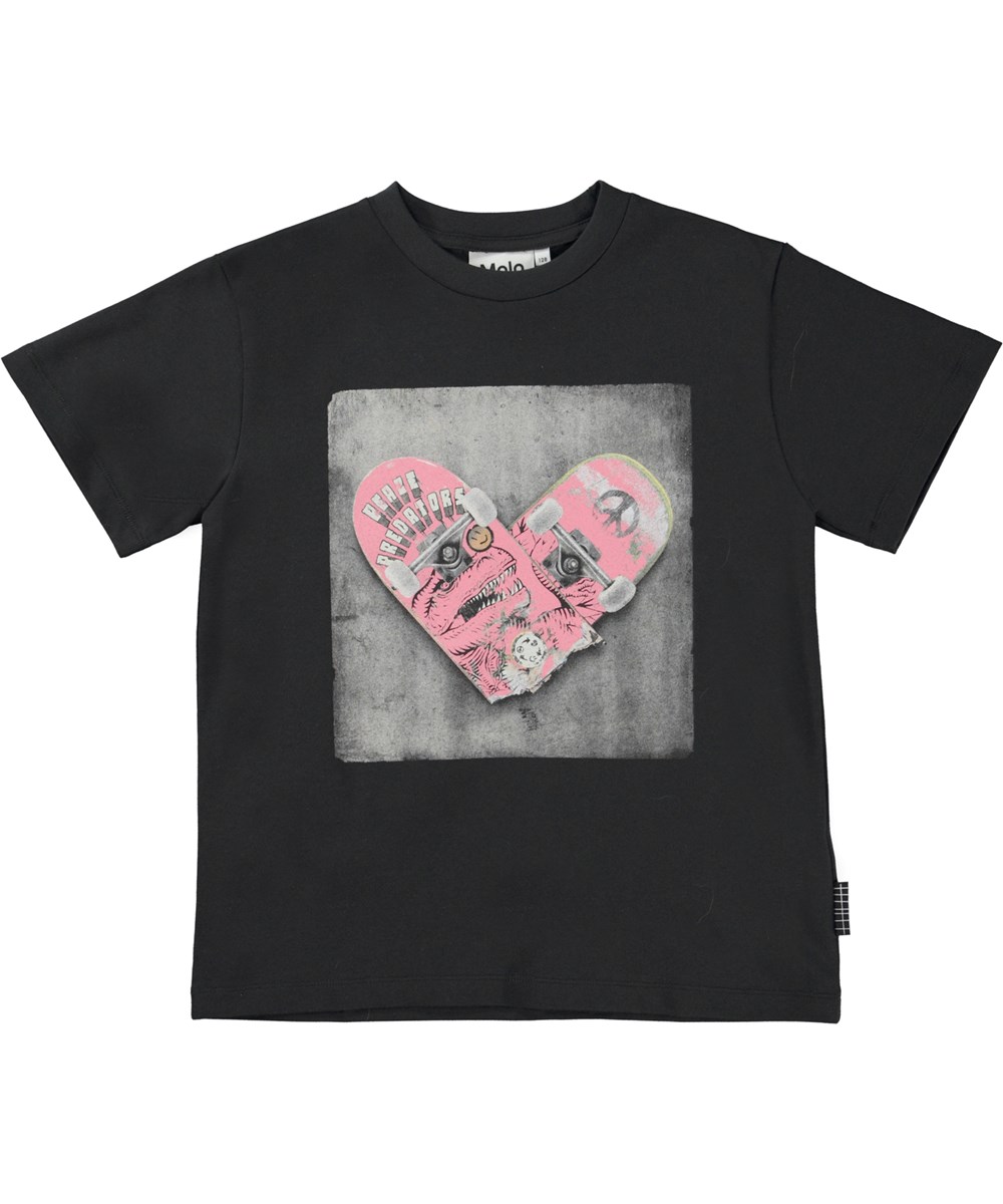 Riley - Skate Heart - Schwarzes T-Shirt mit Skateboard-Herzdruck