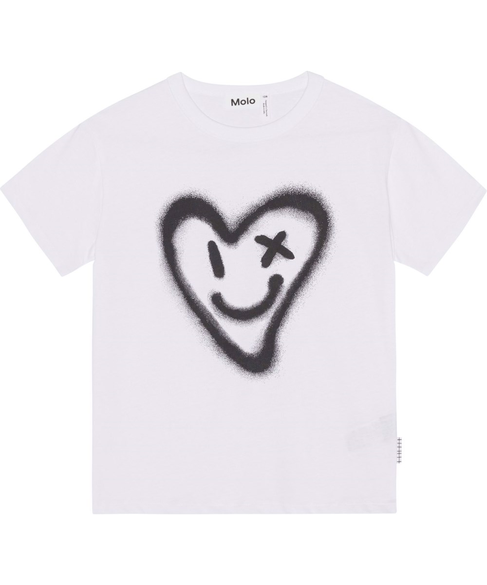 Riley - Sprayed Heart - Weißes Öko-T-Shirt mit aufgesprühtem Herzdruck