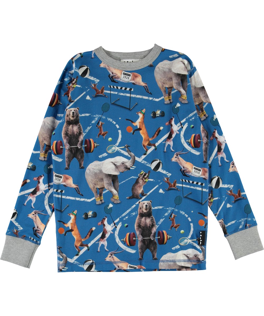 Rill - Athletic Animals - Hellblaue Öko-Bluse mit Tieren