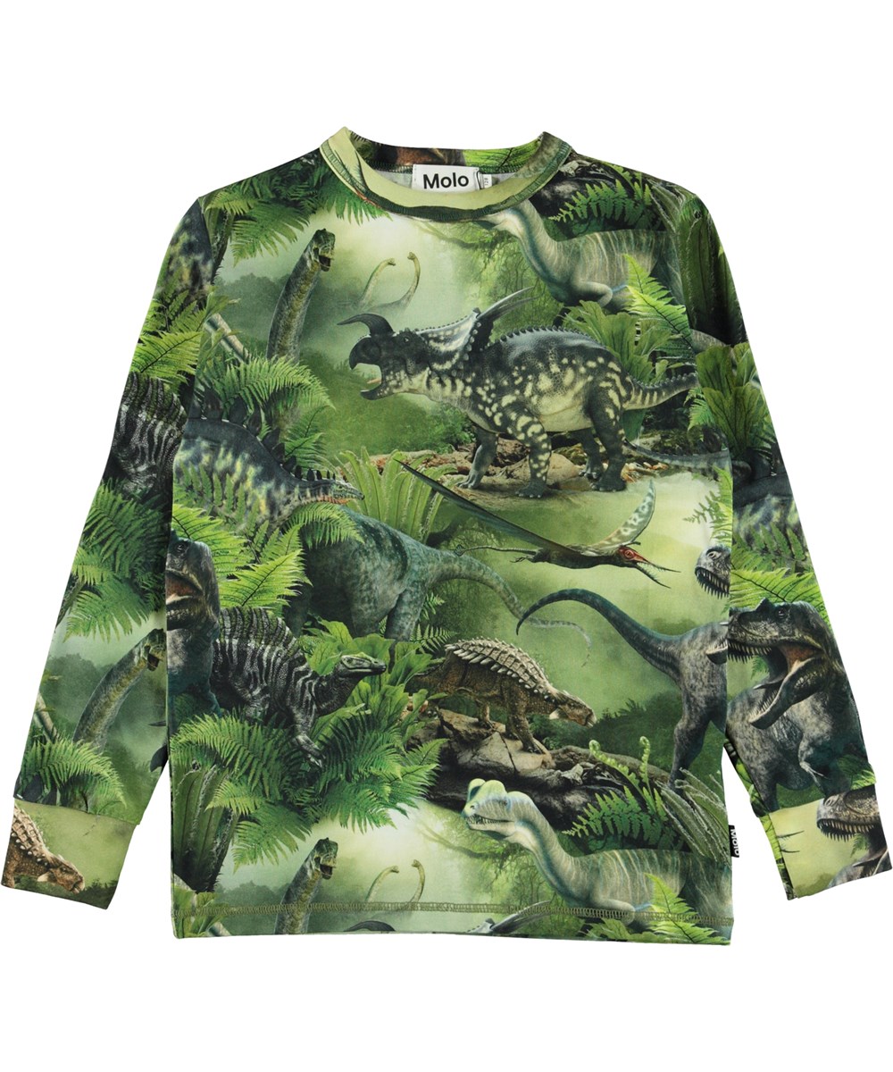 Rill - Dinos - Grünes Öko-Langarmshirt mit Dinosaurier-Print