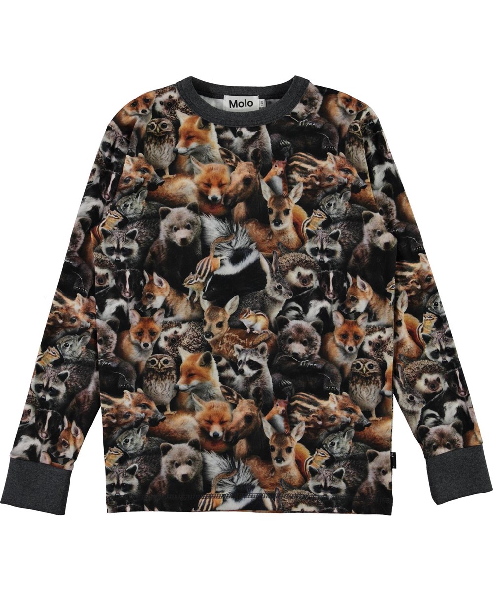 Rill - Forest Animals - Öko Langarm T-Shirt mit Tieredruck