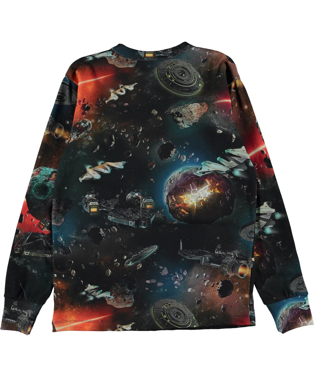 Rill - Space Fantasy - Schwarzes Öko Langarm T-Shirt mit Allover Retro Space Print