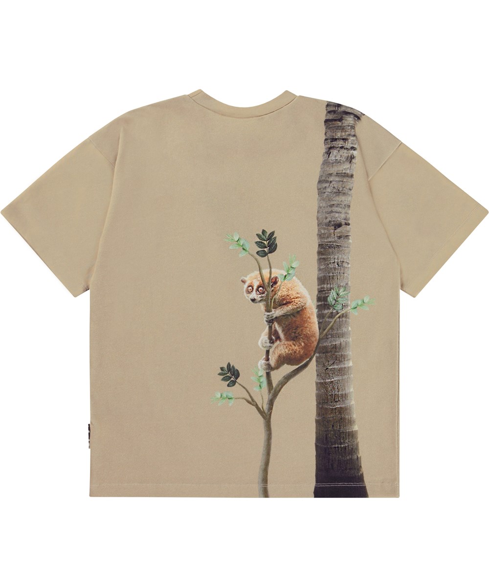 Rillo - Climbing Tiger - Beiges Öko-T-Shirt mit Tiger-Print
