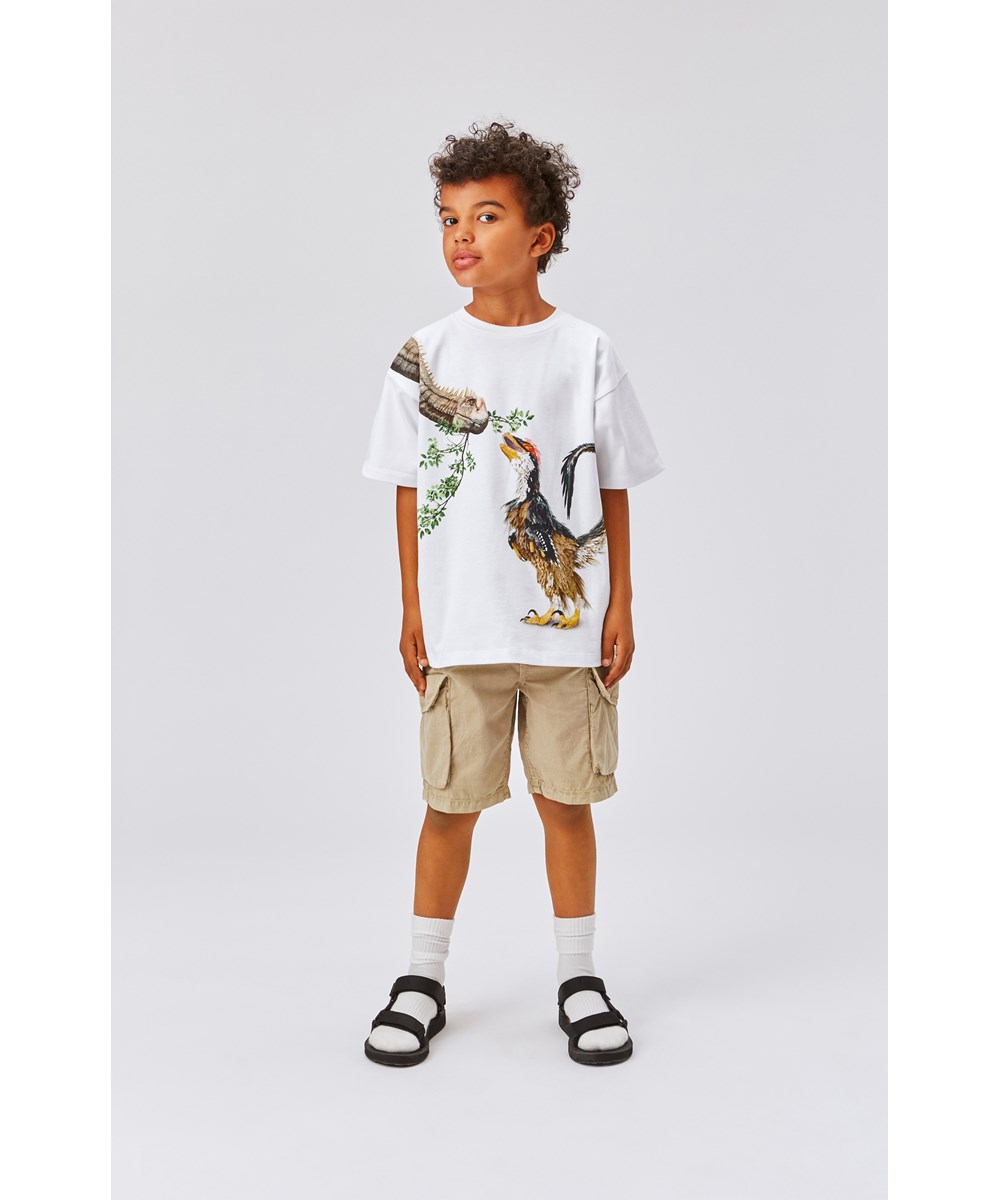 Rillo - Dino Meeting - Weißes Öko-T-Shirt mit Dinosaurier-Print