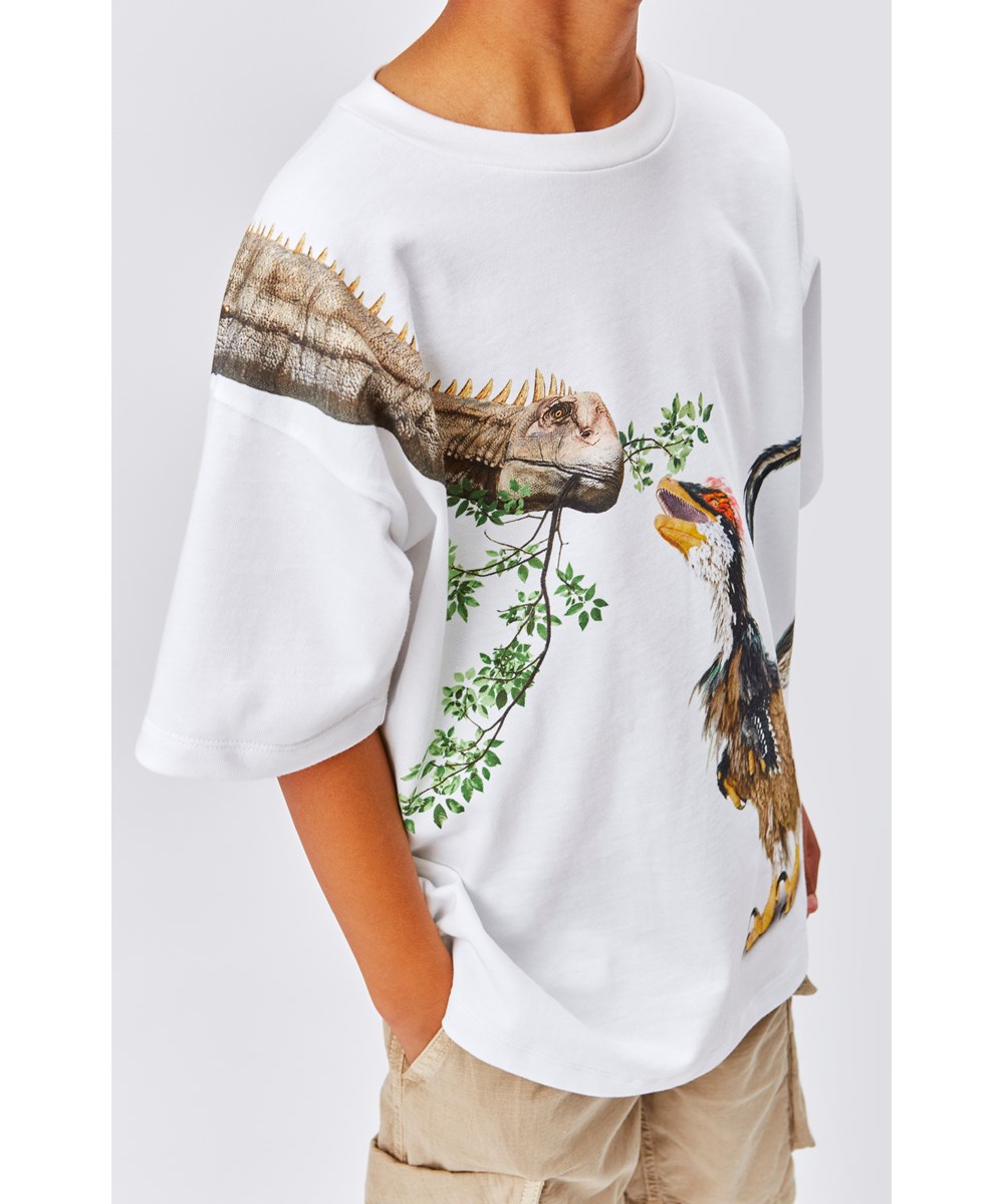 Rillo - Dino Meeting - Weißes Öko-T-Shirt mit Dinosaurier-Print