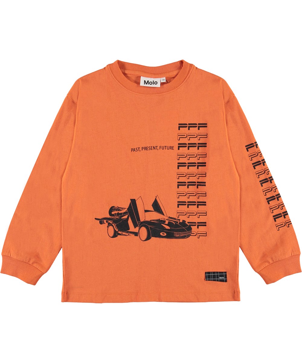 Rin - Faded Orange - Orange Bluse mit Rennwagen und Text