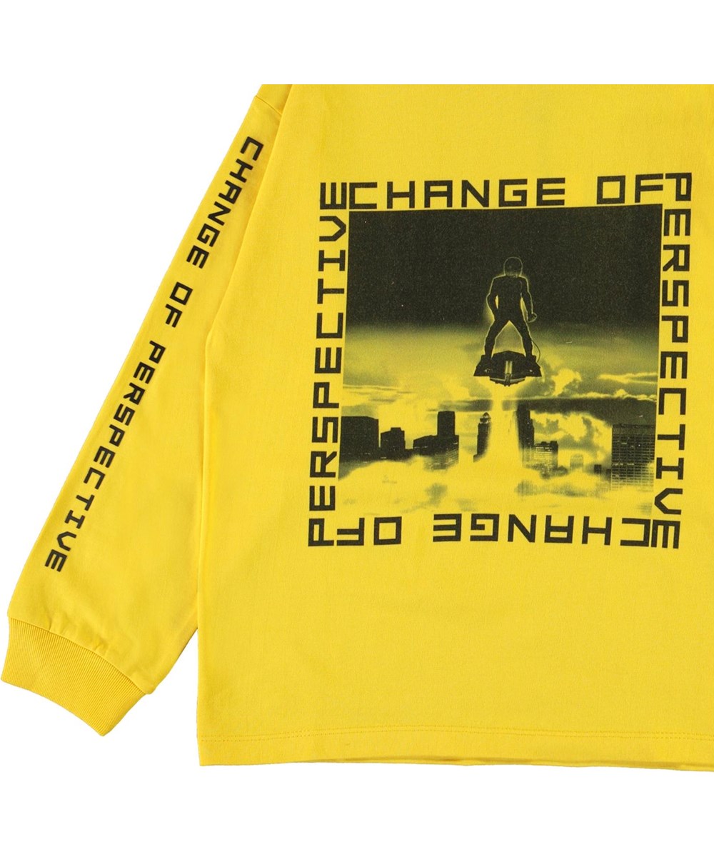 Rin - Sunrise - Öko gelber Pullover mit change Druck