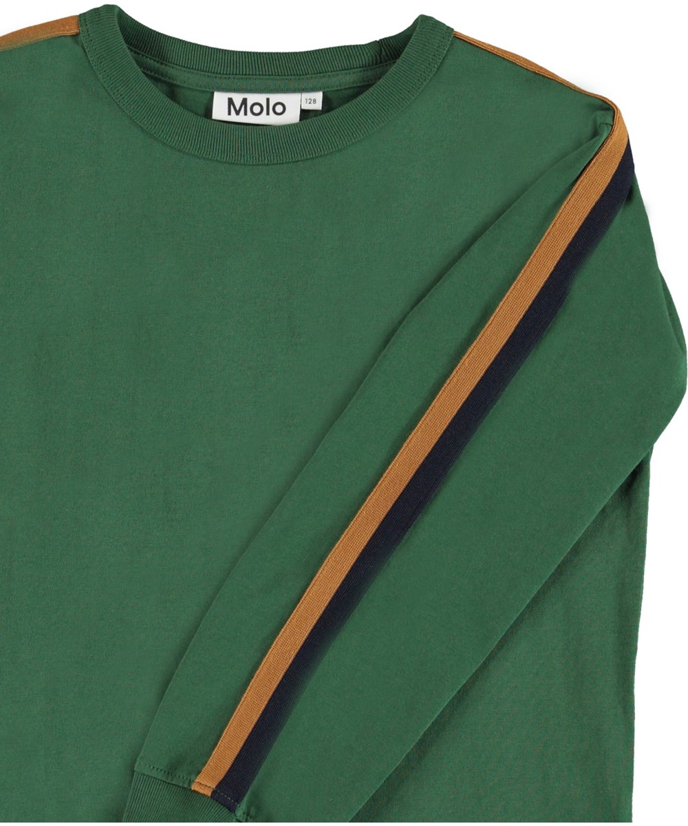 Rinny - Eden - Grünes Öko-Langarmshirt mit Streifen an den Ärmeln