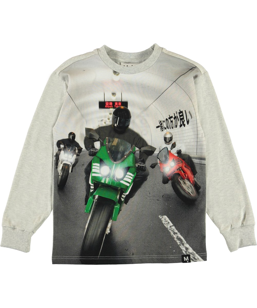 Risci - Tunnel Bikers - Graue Bluse mit Motorrad Print