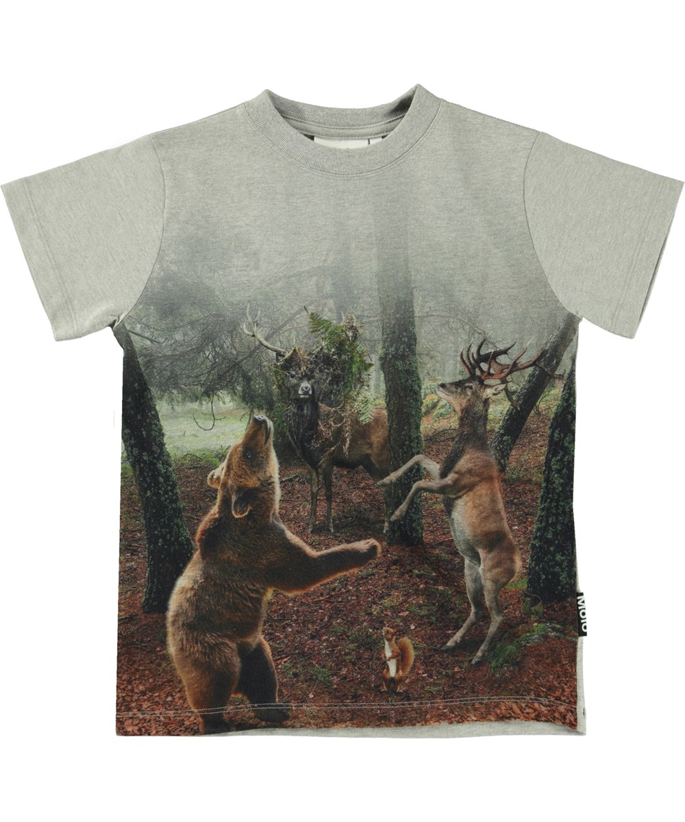 Road - Forest Dance - Graues Öko-T-Shirt mit tanzenden Tieren