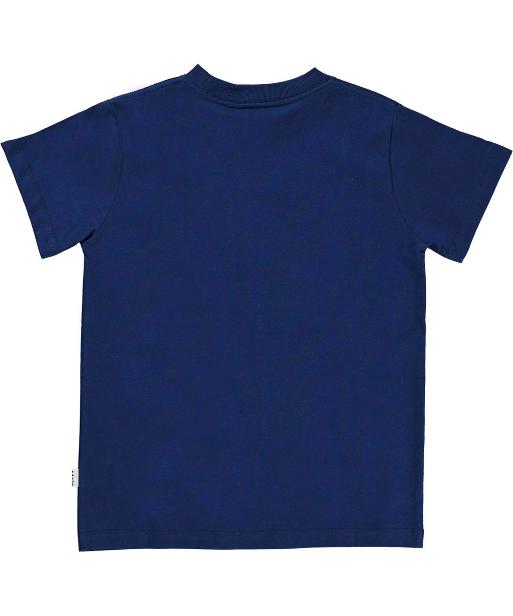 Road - Naval Blue - Dunkelblaues T-Shirt mit Placement-Druck.