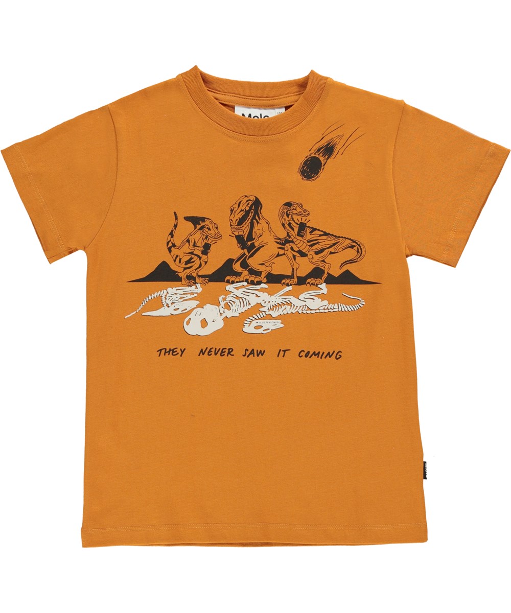 Road - Old Gold - Öko-T-Shirt in Orange mit Dinosaurier-Print
