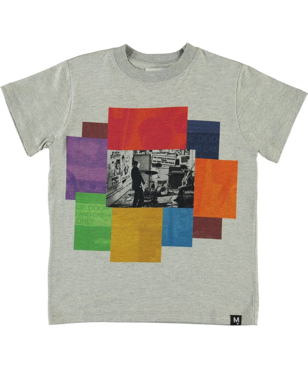 Road - Patchwork Music - Graues T-Shirt mit Patchwork und Musik